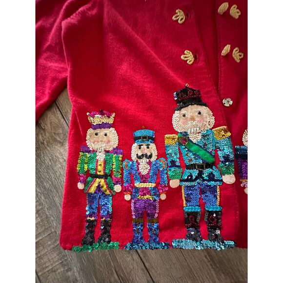 RARE Vintage Michael Simon Women's Red Nutcracker Cardigan Sweater Size Small - Picture 9 of 13
